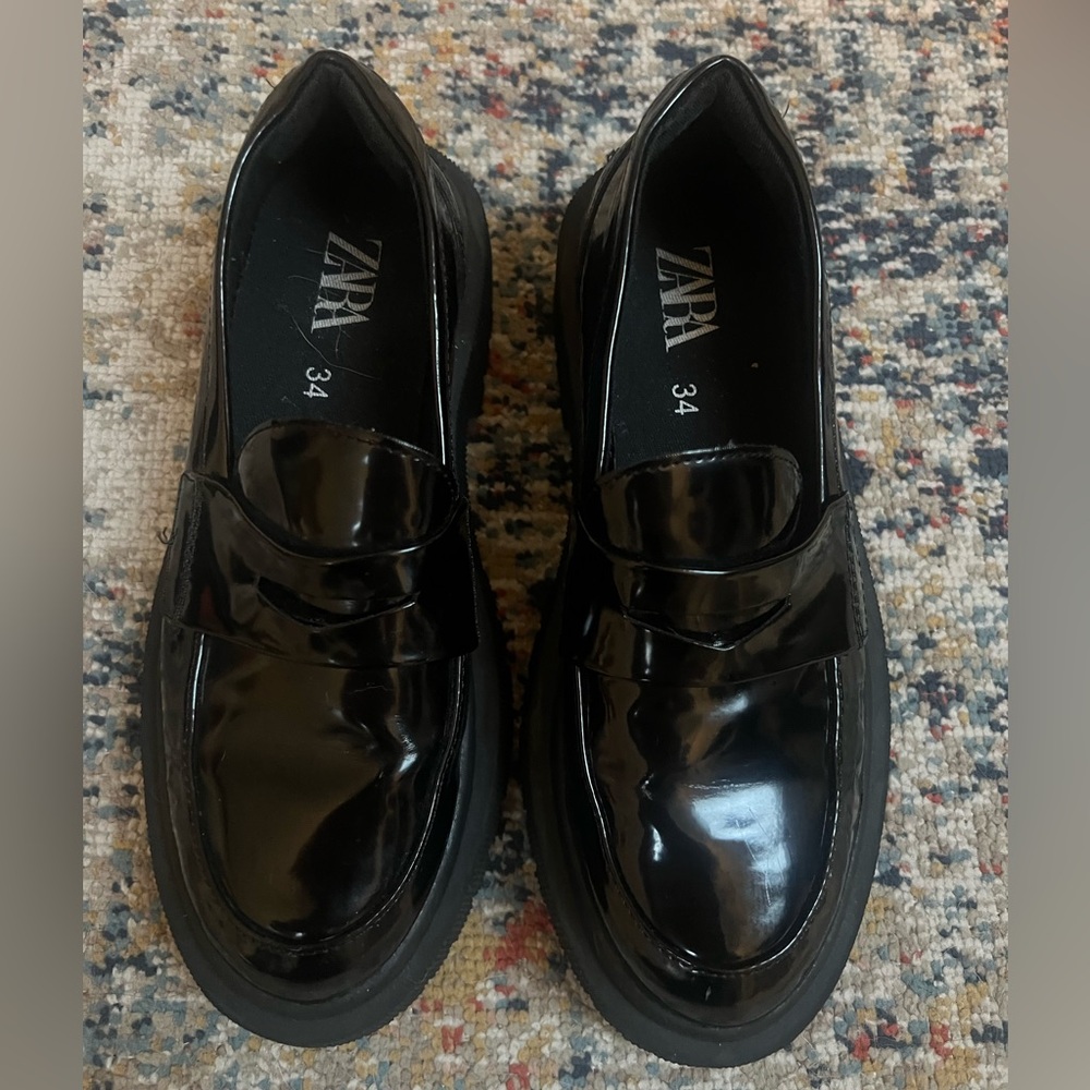 Girl Zara Shiny Black Loafers